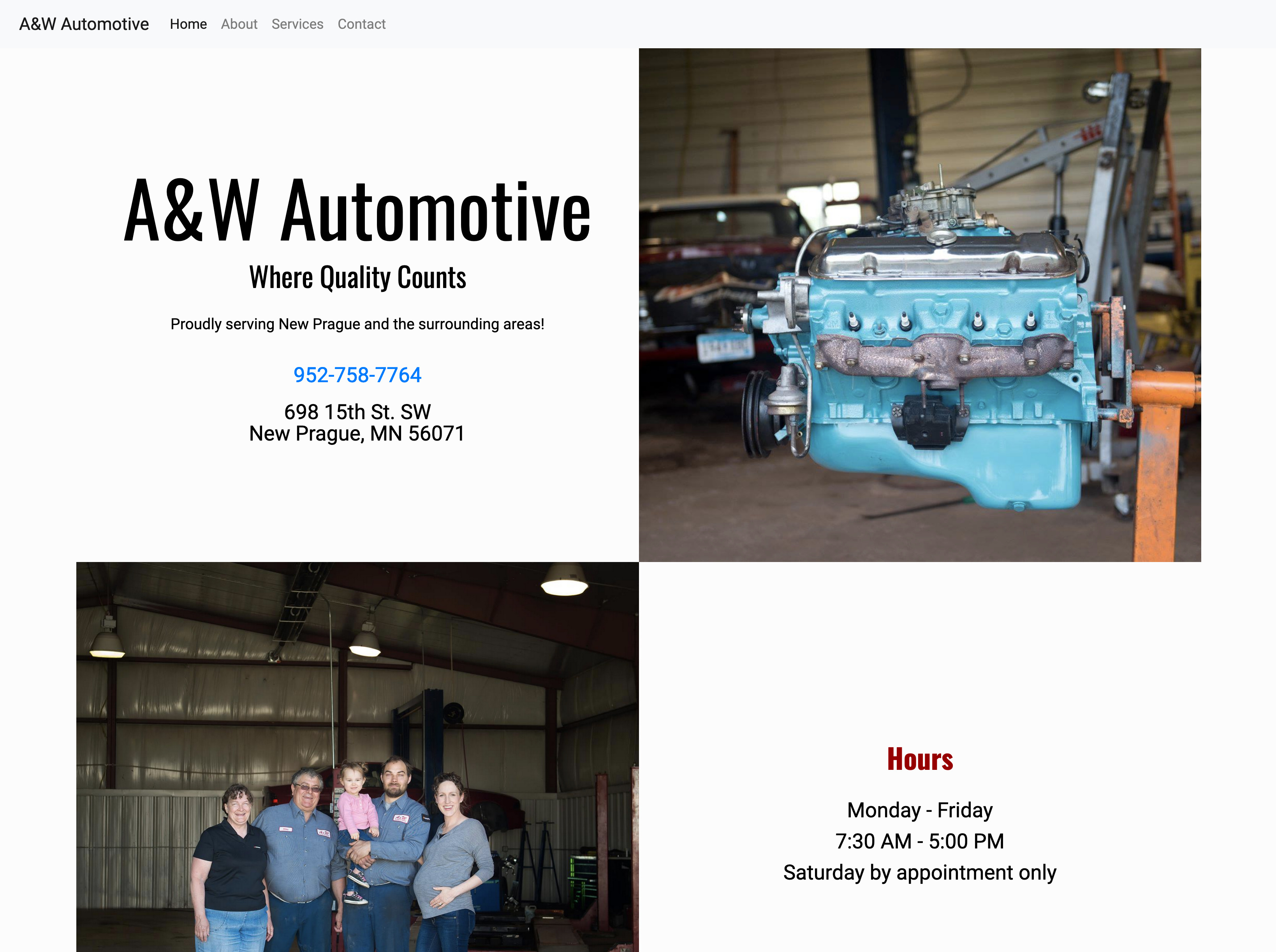 Home page for auto mechanic shop